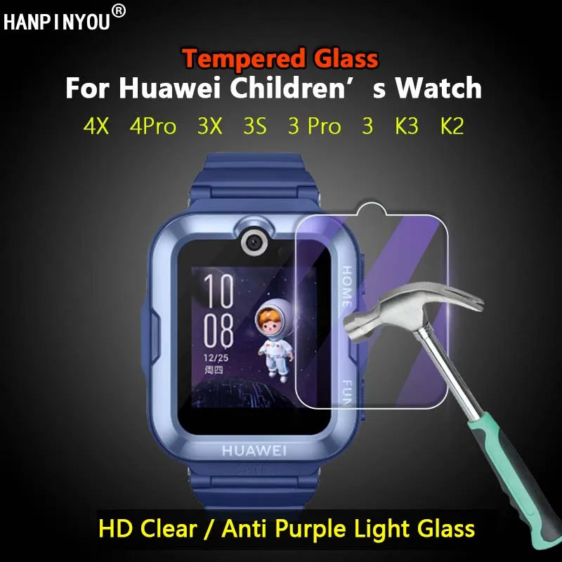 For Huawei Children’s Watch 5X 4X 3S 3X 4 Pro K2 Kids Phone Smart Watch Clear / Purple 2.5D Tempered Glass Film Screen Protector