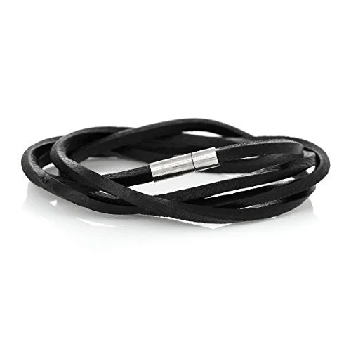 Cowhide Leather Bracelet Black Cord End Clasp 79cm(31 1/8")