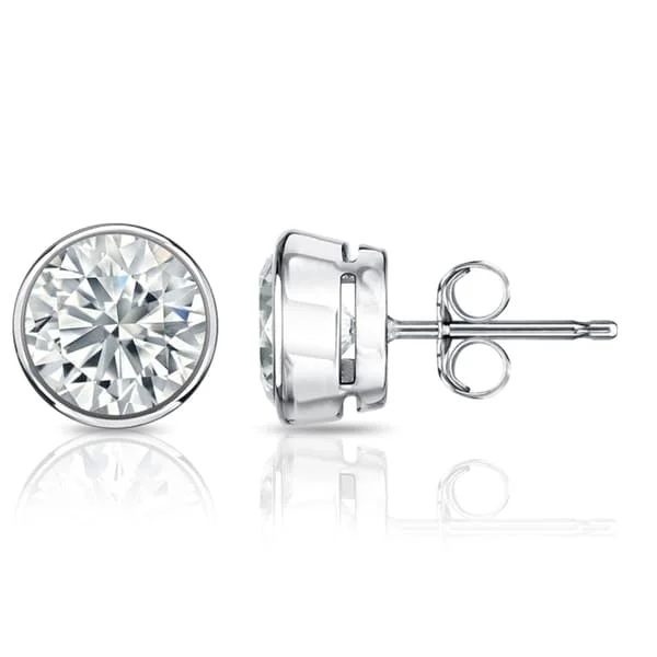 Auriya 5 1/5ctw Round Diamond Stud Earrings Bezel-set 18k Gold - GIA Certified