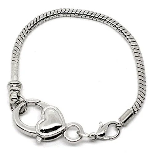 Heart Lobster Clasp Charm Bracelet Silver Tone (8.25")