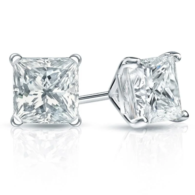 Auriya 18-karat Gold Lab Grown 2.00 carat TDW Princess Diamond Stud Earrings 4-Prong Martini Push-back