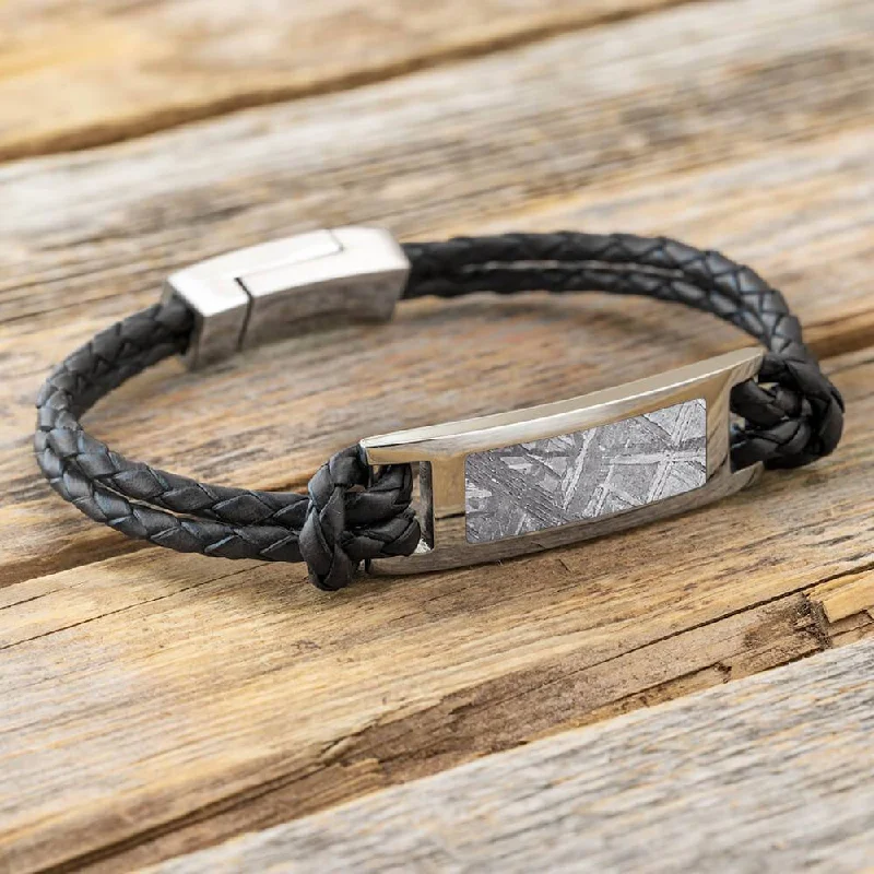 Meteorite Bracelet with Braided Leather Band