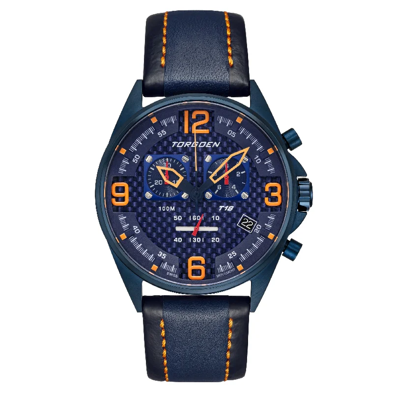 T18 Blue Carbon Fiber | 45mm, Blue Leather Strap