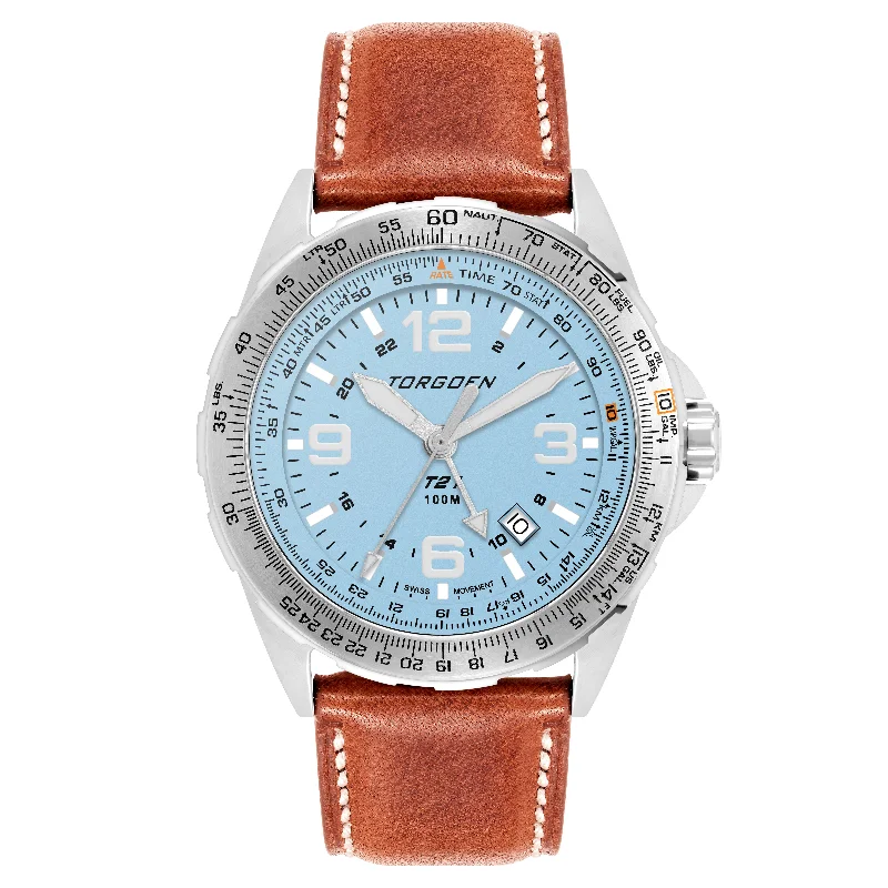 T21 Ice Blue Sapphire | 44mm, Vintage Leather Strap