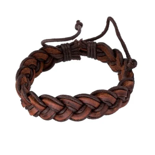 Classy Men Brown Leather Braided Bracelet