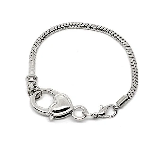 Heart Lobster Clasp Charm Bracelet Silver Tone (6.5")