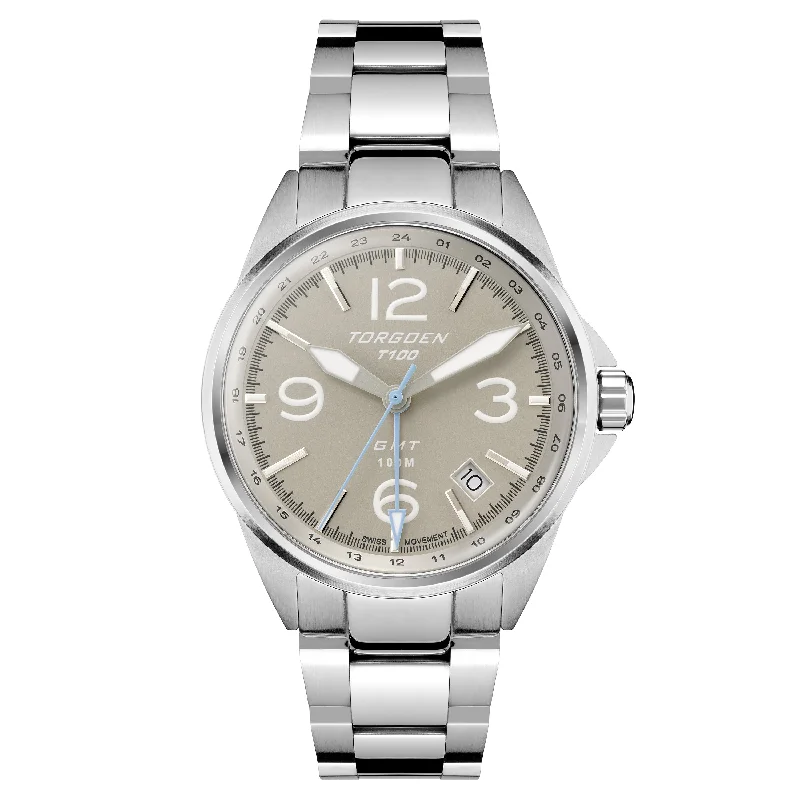 T100 Matte Light Grey GMT | 38mm, Metal Strap