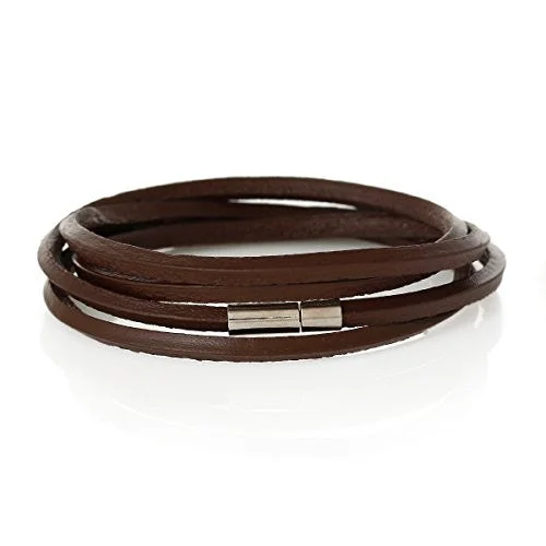 Cowhide Leather Bracelet Coffee Cord End Clasp 79cm(31 1/8") long