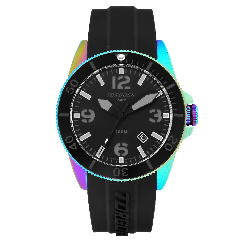 T43 Iridescent | 44mm, Black Silicone Strap