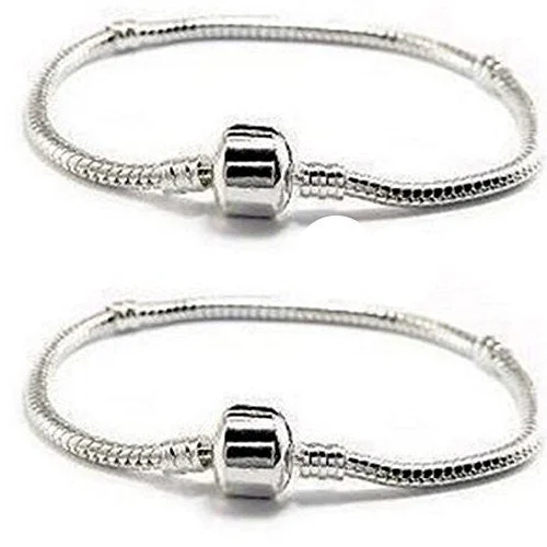 Two Beautiful 9.0" Snake Chain Classic Bead Barrel Clasp Bracelet for Beads Charms