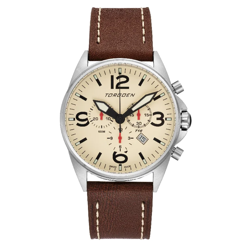 T16 Cream | 44mm, Leather Strap