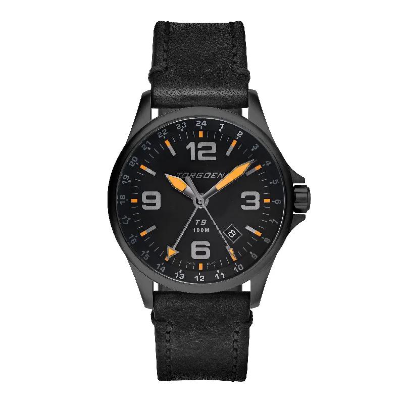 T9 Blackbird GMT | 42mm , Black Leather Strap