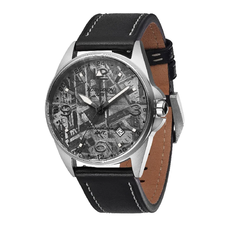 T25M Clavius | 41mm Meteorite, Black Leather Strap