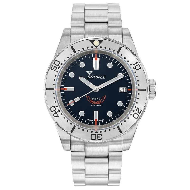 Squale 1545 Black (Steel Bezel) on Stainless Steel Bracelet