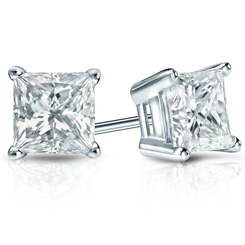 Auriya 18-karat Gold Lab Grown 3.00 carat TDW Princess Diamond Stud Earrings 4-Prong Basket Push-back