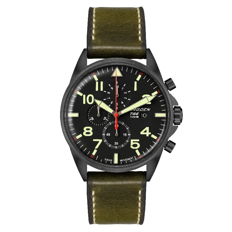 T44 Black Kinglet | 44mm, Leather Strap