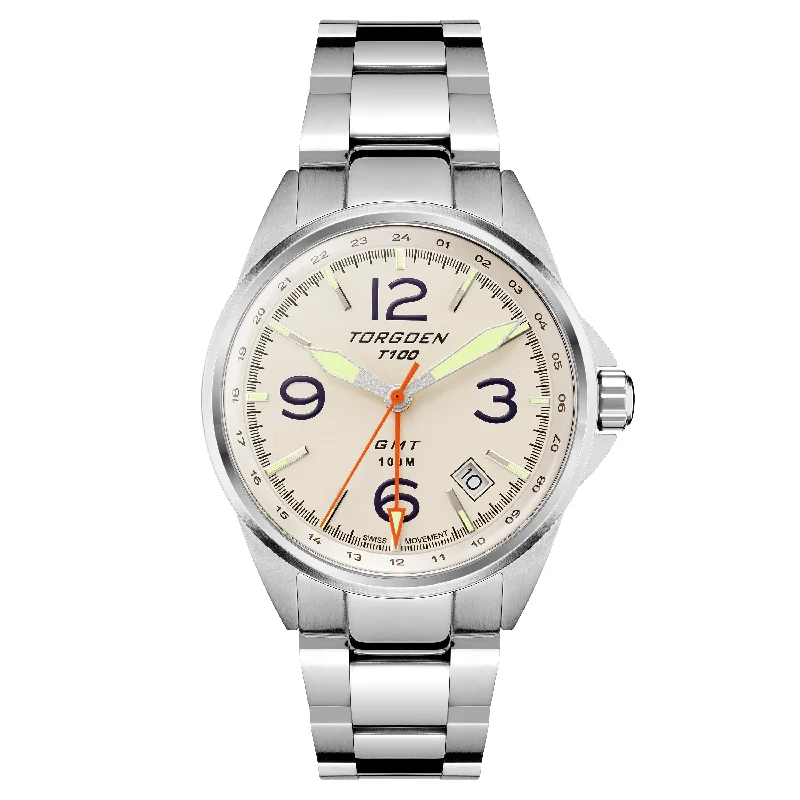 T100 Matte Cream GMT | 38mm, Metal Strap