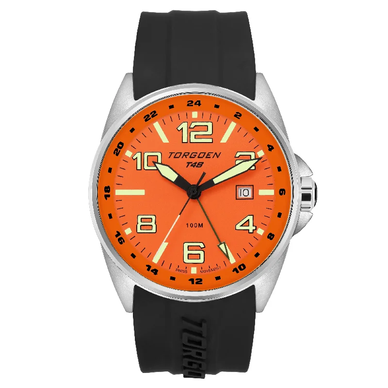 T48 GMT Black/Orange | 44mm, Black Silicone Strap