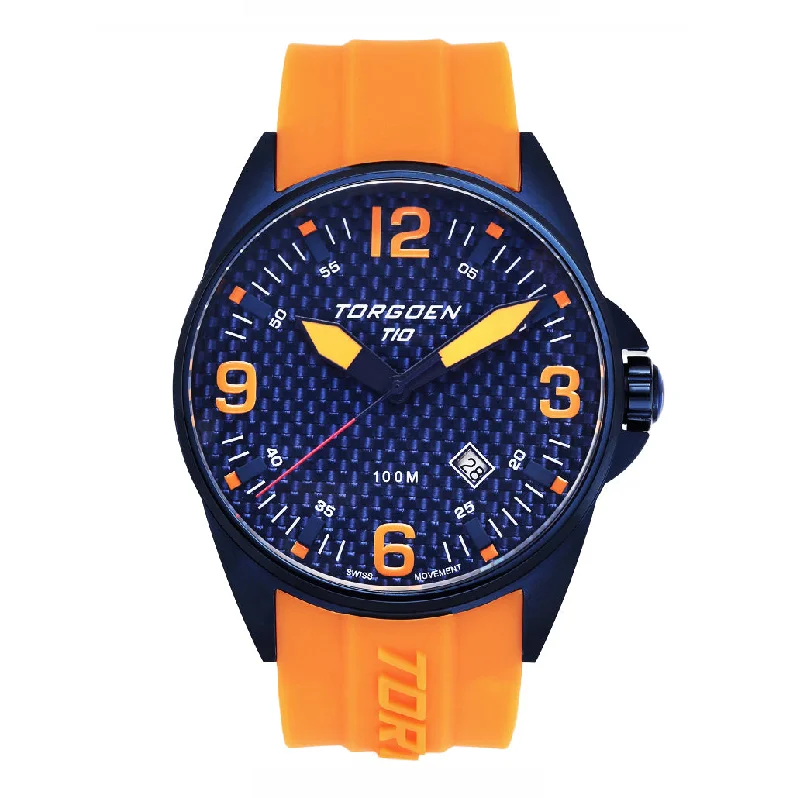 T10 Warbler Carbon Sapphire | 44mm, Orange Silicone Strap