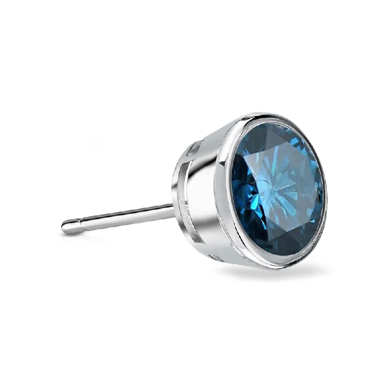 Auriya 1/2ctw Bezel-Set Round Blue Diamond SINGLE (1) Stud Earring 14k Gold