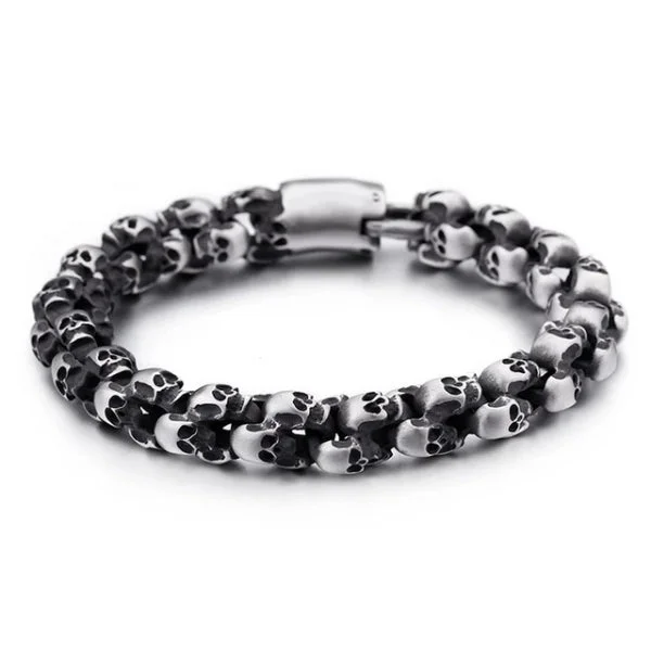 Classy Men Brushed Silver Skull Chain Bracelet