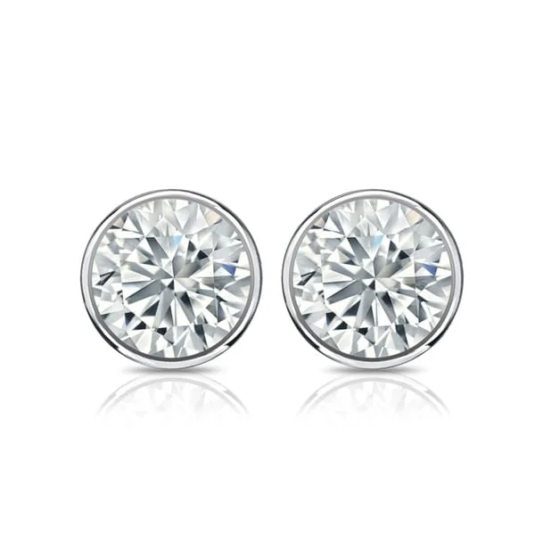 Auriya 14k Gold GIA Certified 4.00 carat TDW Bezel Set Round Diamond Stud Earrings