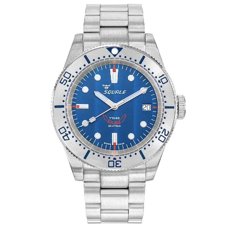 Squale 1545 Blue (Steel Bezel) on Stainless Steel Bracelet