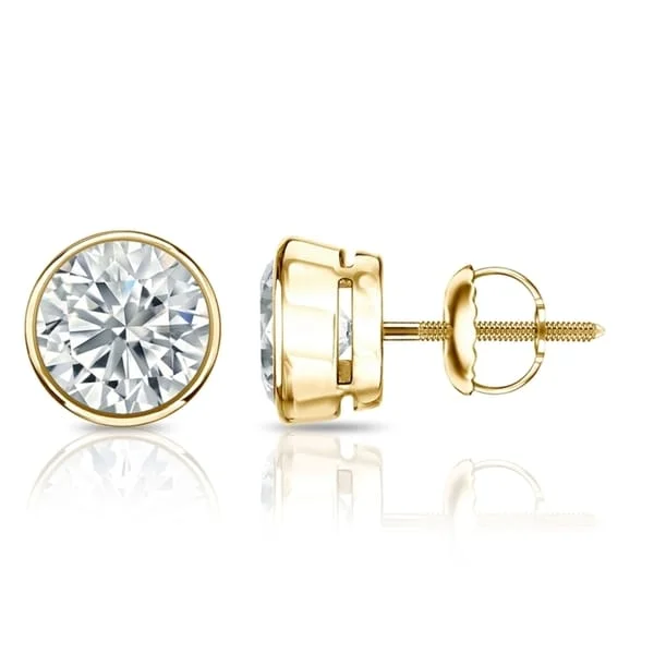 Auriya 4ctw Round Diamond Stud Earrings Bezel-set 18k Gold - GIA Certified