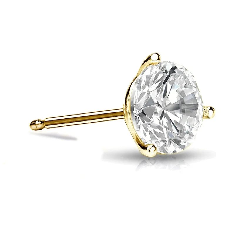 Auriya 14k Gold 1ct TDW 3-prong Martini Round SINGLE STUD (1) Diamond Earring