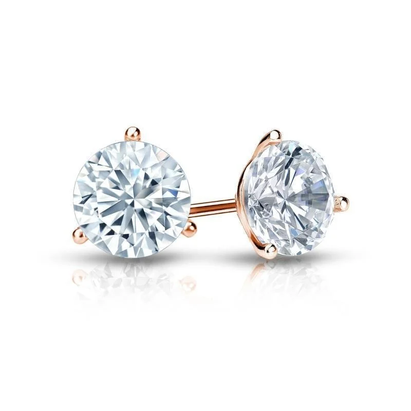 Auriya 2ctw 3 Prong Martini Set Round Diamond Stud Earrings 14K Gold Certified