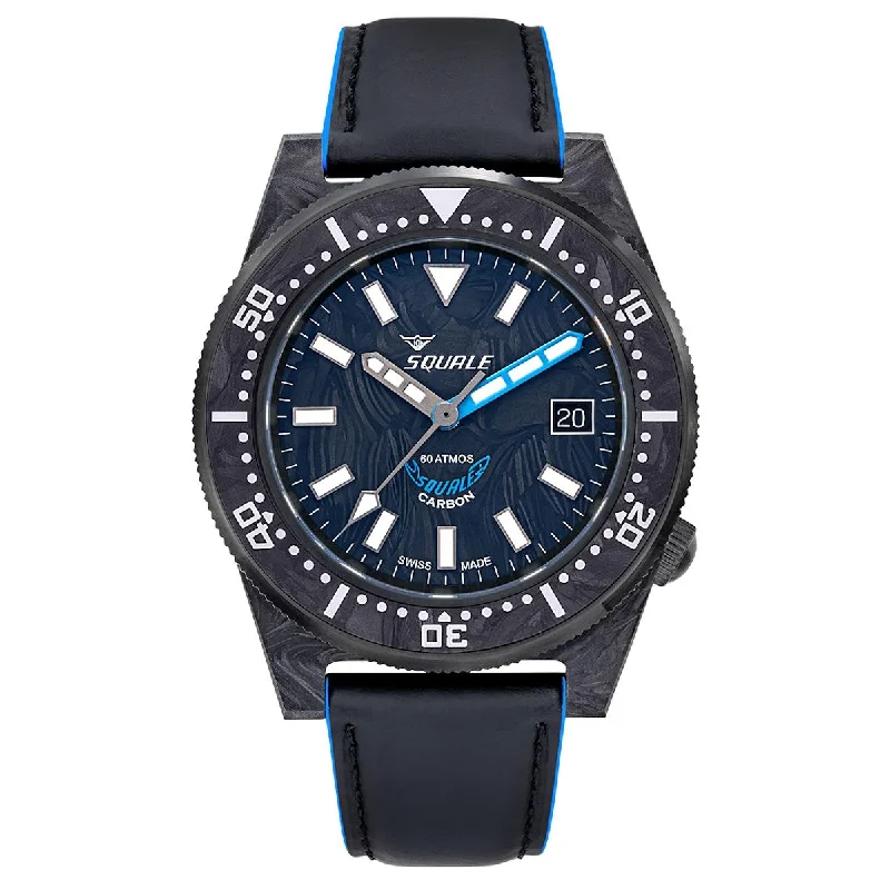 Squale T-183A BLUE on Rubberized Leather Strap