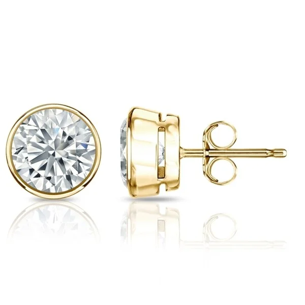 Auriya 2ctw Round Diamond Stud Earrings Bezel-set 18k Gold - GIA Certified