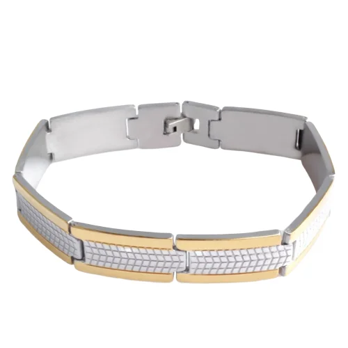 Classy Men Gold Silver Design Steel Bracelet