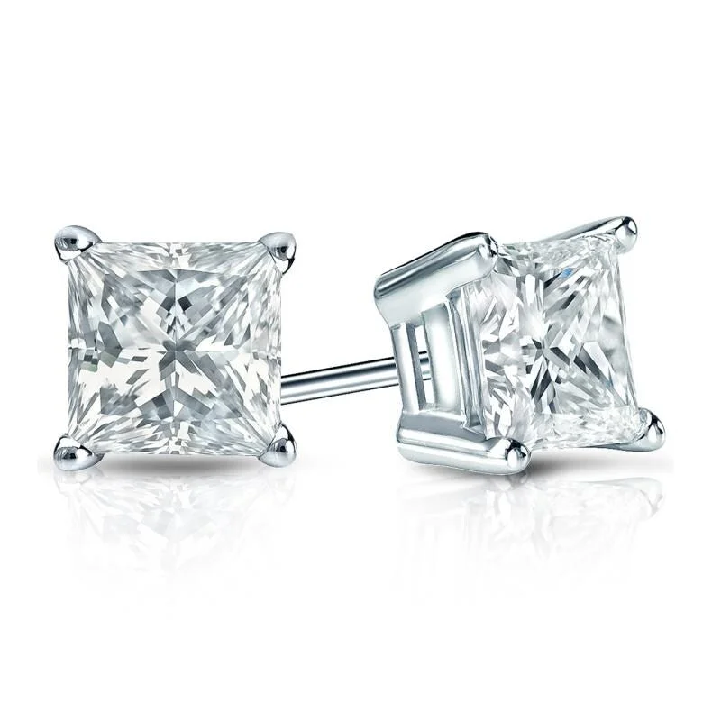 Auriya 14-karat Gold Lab Grown 1.25 carat TDW Princess Diamond Stud Earrings 4-Prong Basket Screw-back