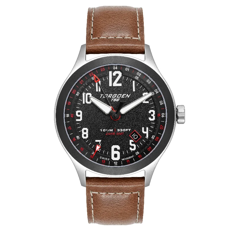 T56 Black Sapphire GMT | 44mm, Dark Brown Leather Strap