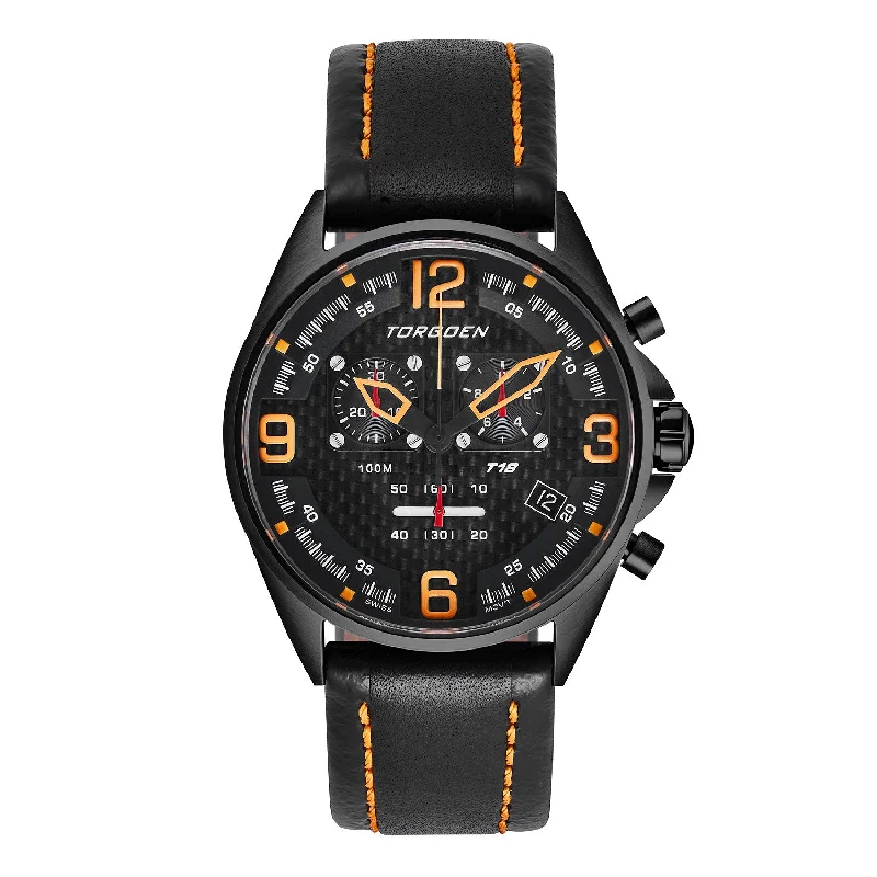 T18 Carbon Fiber | 45mm, Black Leather Strap