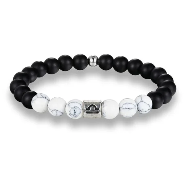 Classy Men Libra White Beaded Zodiac Bracelet