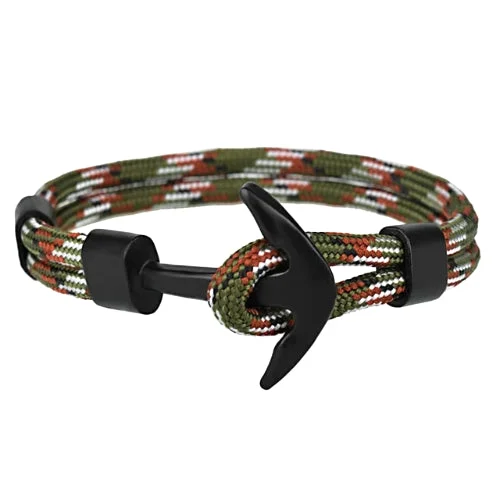 Classy Men Camouflage Black Anchor Bracelet