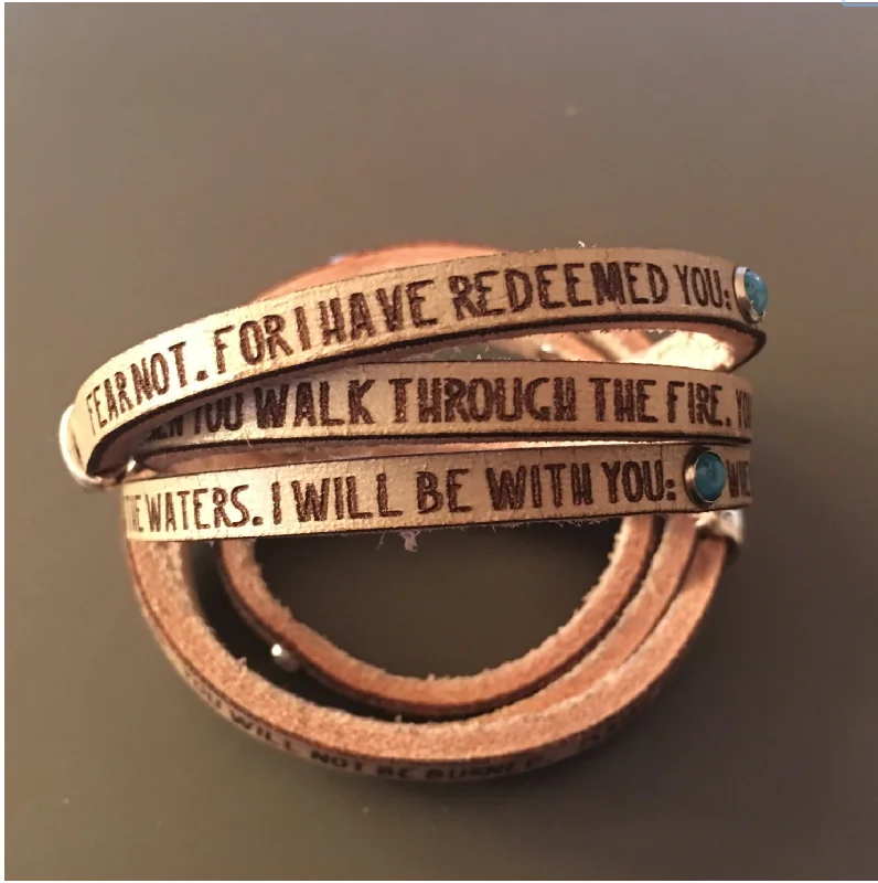 I have redeemed you.... Isaiah 43:1-2  Daily Reminder Leather wrap bracelet