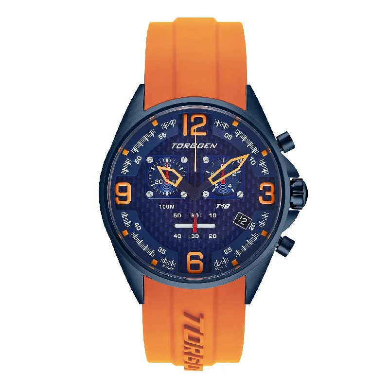 T18 Blue Orange Carbon | 45mm, Orange Silicone Strap