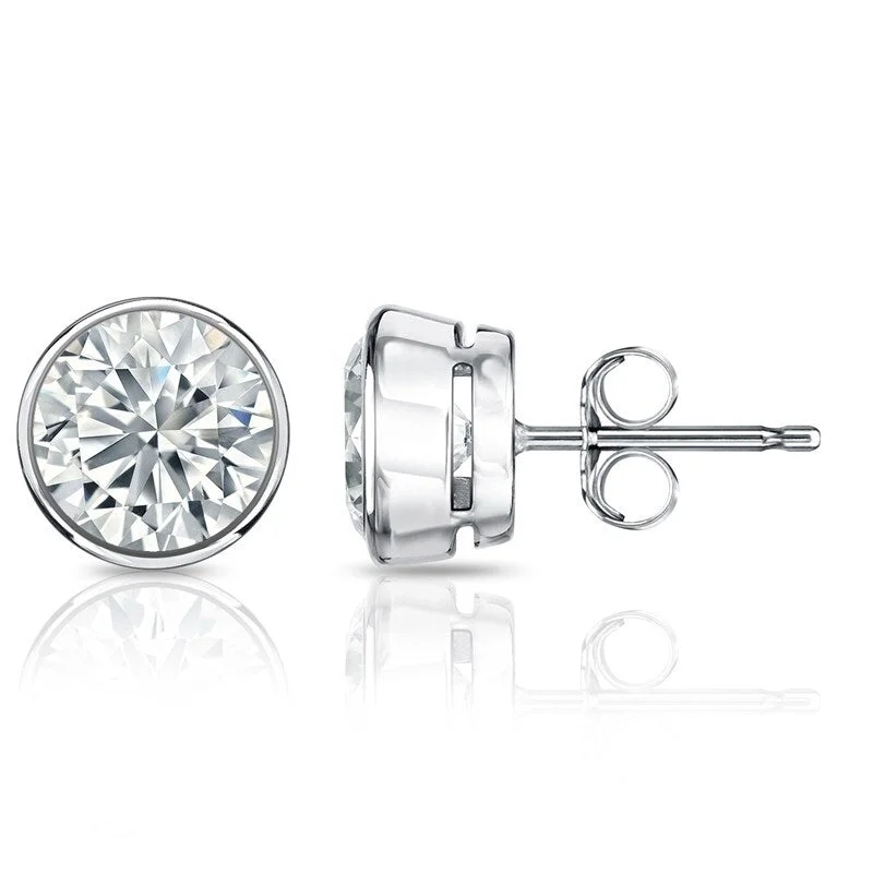 Auriya 1 1/5ctw Round Diamond Stud Earrings Bezel-set 18k Gold - GIA Certified