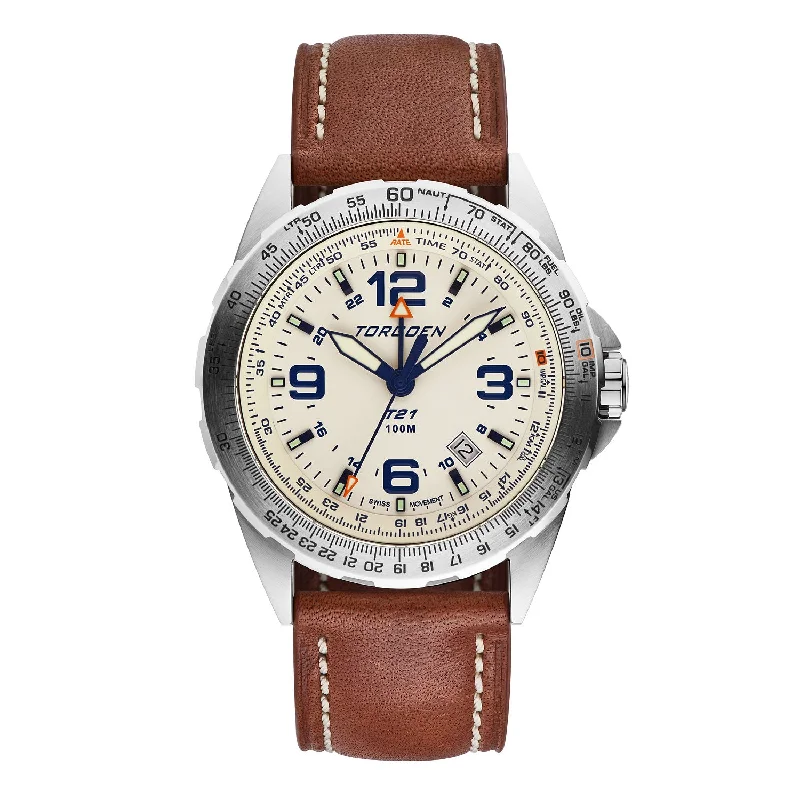 T21 Cream Sapphire | 44mm, Vintage Leather Strap