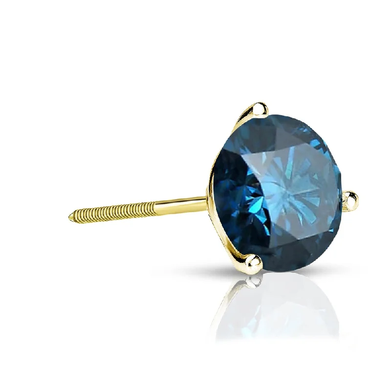 Auriya 14k Gold 3/4ct TDW Round SINGLE (1) Blue Diamond Stud Earring