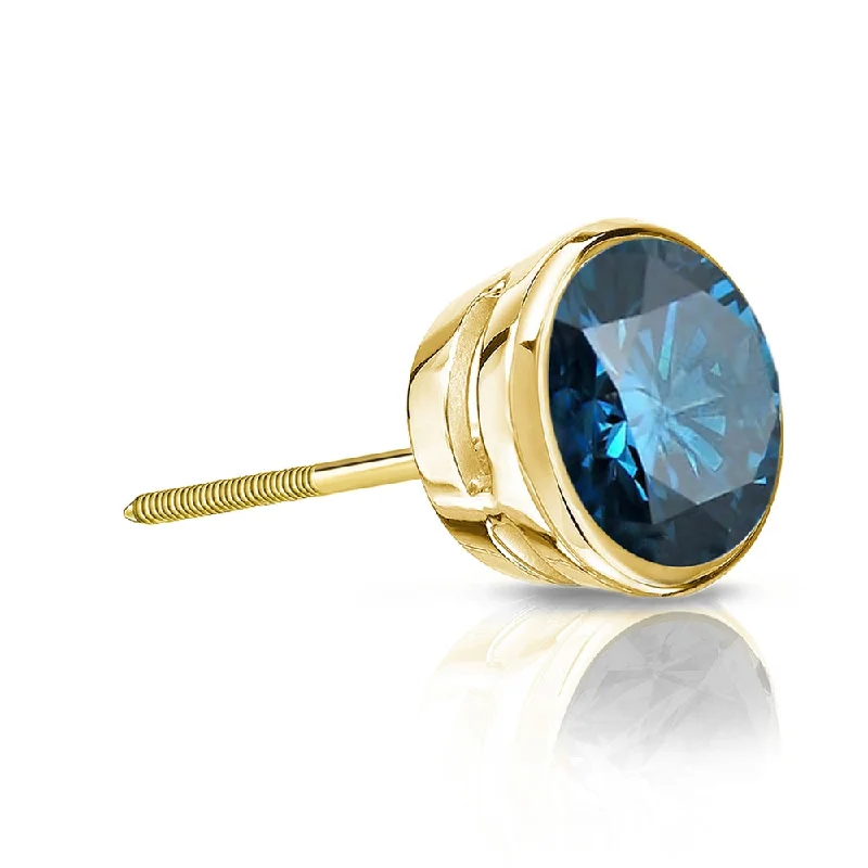 Auriya 14k Gold 1/3ct TDW Bezel-Set Round SINGLE (1) Blue Diamond Stud Earring