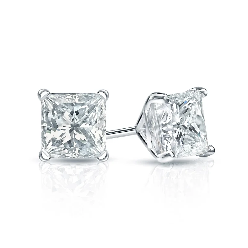 Auriya 18-karat Gold Lab Grown 1.00 carat TDW Princess Diamond Stud Earrings 4-Prong Martini Push-back