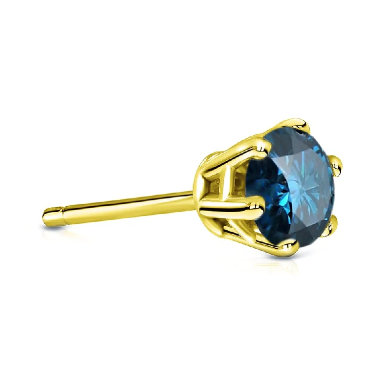 Auriya 14k Gold 3/4ct TDW Round 6-Prong SINGLE STUD (1) Blue Diamond Earring