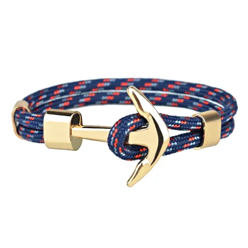 Classy Men Dark Blue Gold Anchor Bracelet