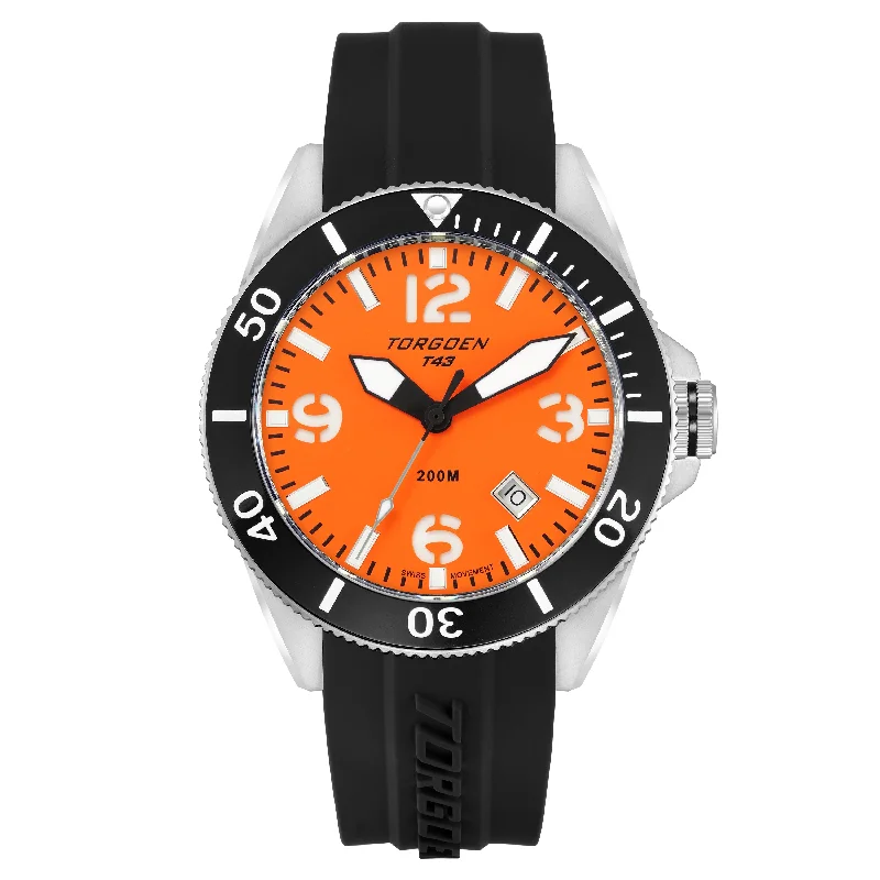 T43 Orange | 44mm, Black Silicone Strap