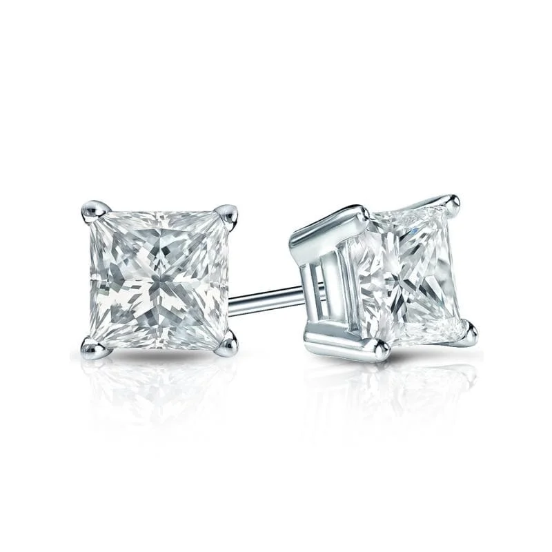 Auriya 14-karat Gold Lab Grown 0.75 carat TDW Princess Diamond Stud Earrings 4-Prong Basket Push-back