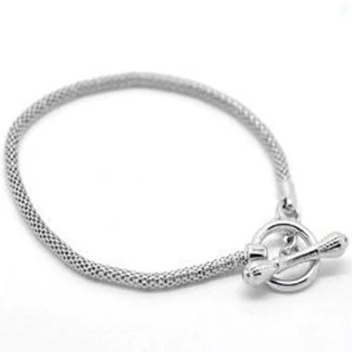 Silver Tone Toggle Clasp European Charm Bracelet, Pandora Charms & Beads Compatible 9 Inches